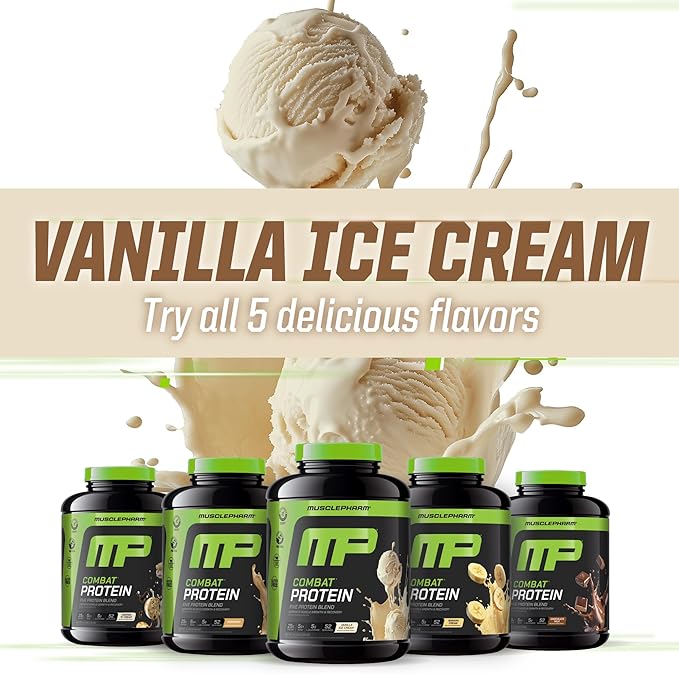 MusclePharm Combat Protein Powder, Vanilla Flavor, Fuels Muscles for Productive Workouts, 5 Protein