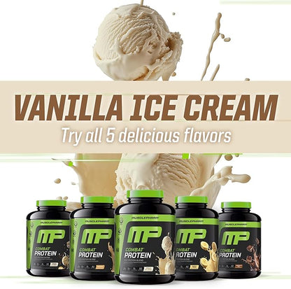 MusclePharm Combat Protein Powder, Vanilla Flavor, Fuels Muscles for Productive Workouts, 5 Protein