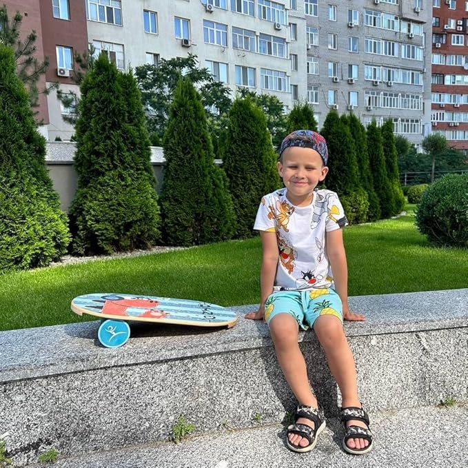 Kids Balance Board with Roller ??Wooden Trainer for Children ??Fun Indoor Core Strength Game