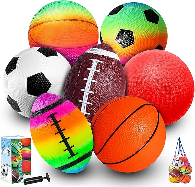 8.5 Inch Sports Balls Set 7 Pack,Playground Balls for Kids&Adults, Includes Soccer Ball