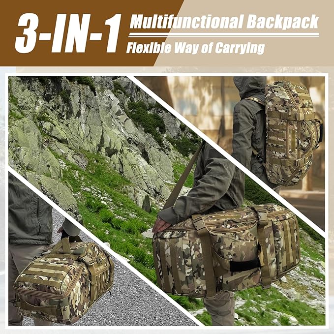 65L Large Travel Duffle Bag Military Tactical Backpack, Army Assault Pack 3 Day Bug Out Rucksack