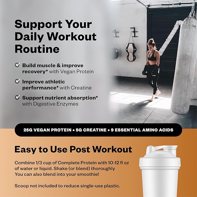 RNWY 25g Chocolate Protein + 5g Creatine Powder, Vegan Plant-Based Protein with Digestive Enzymes