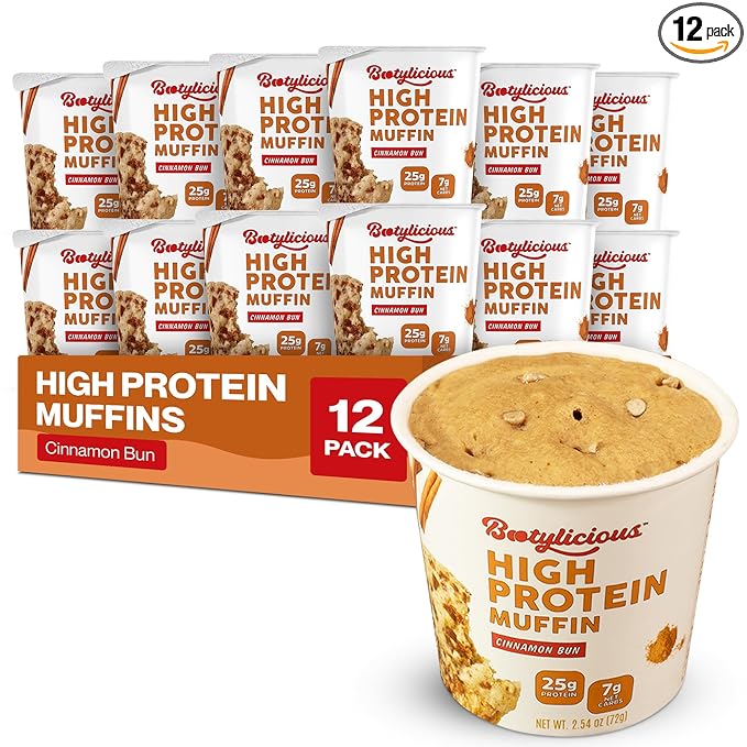 Bootylicious | High-Protein Muffin | 25g Protein, 7g Net Carbs, 2.32-2.75oz Cup, 12-Pack (Cinnamon