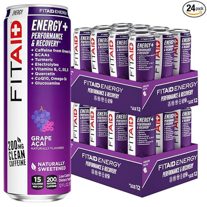 LIFEAID FITAID Energy Grape AÇAI, 200mg Natural Caffeine, Keto, Pre-Workout Performance: BCAAs