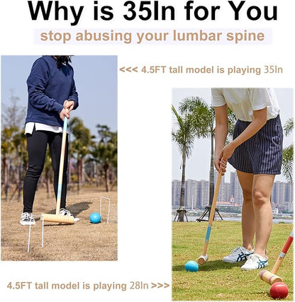 ApudArmis 35In Six Players Croquet Set with Deluxe Premiun Pine Wooden Mallets,Colored