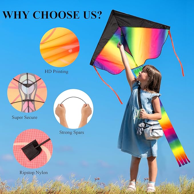 3 Pack Large Kites, Large Butterfly Kite, Colorful Delta and Red Octopus for Girls Boys Ages 4-8