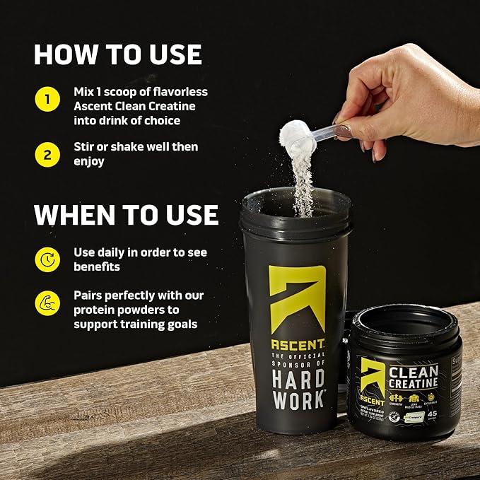 Ascent Clean Creatine Monohydrate Powder - 5G Per Serving, Creapure Creatine Supplement