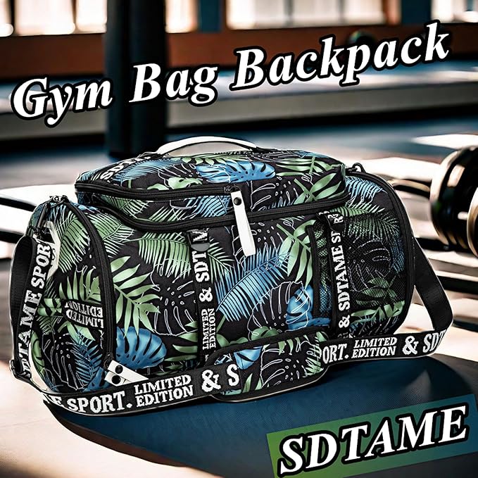 Gym Duffle Bag Backpack with Shoe Compartment,4 ways Travel Backpack for Women and
