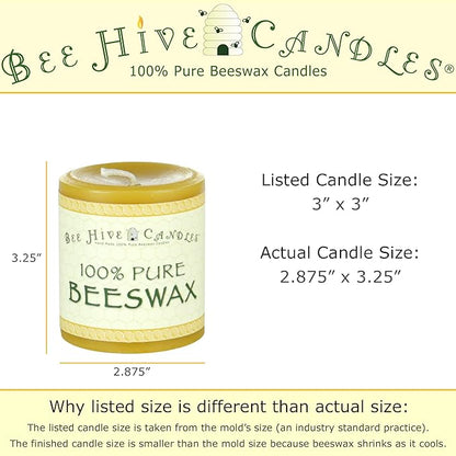 100% Pure Beeswax Pillar Candle (3" x 3") | Natural Beeswax Candles | Soy, Paraffin & Fragrance