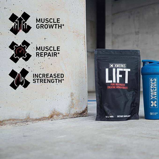 Xwerks Lift Micronized Creatine Monohydrate Powder, Unflavored, 80 Servings, 100% Pure Natural