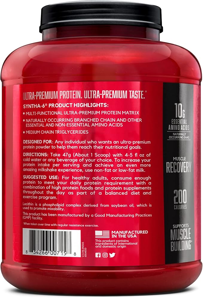 BSN SYNTHA-6 Whey Protein Powder with Micellar Casein, Milk Isolate, Strawberry Milkshake, 48
