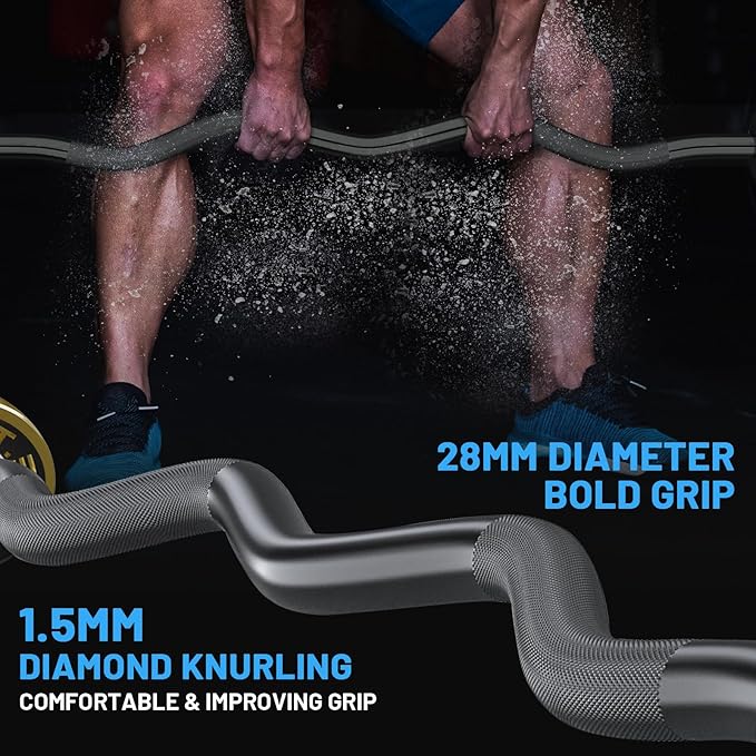 47" Olympic EZ Curl Bar 500-lbs Capacity Steel Barbell Suitable for 2" Weight Plates, 2-Inch Curl