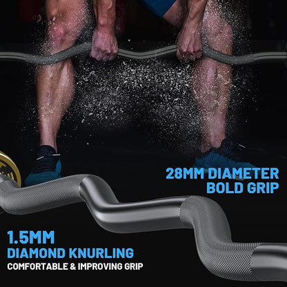 47" Olympic EZ Curl Bar 500-lbs Capacity Steel Barbell Suitable for 2" Weight Plates, 2-Inch Curl