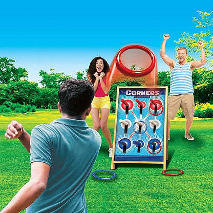 Corners Championship: Ring Toss Reinvented - Yard & Party Game, Wooden Peg Board, Competition