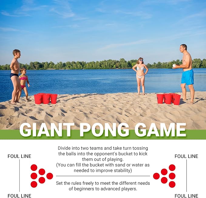 ropoda Giant Yard Pong,Yard Games with Durable Buckets and Balls - Choose Red Large, XL, or Green