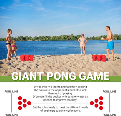 ropoda Giant Yard Pong,Yard Games with Durable Buckets and Balls - Choose Red Large, XL, or Green
