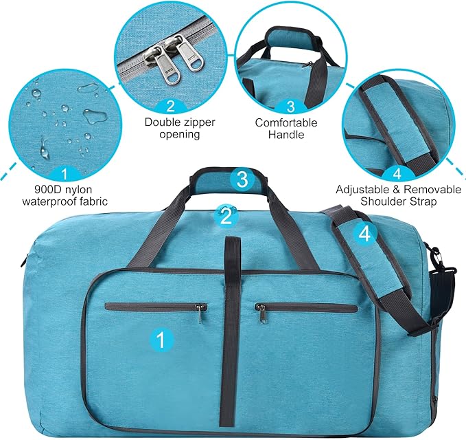 Felipe Varela Duffle Bag with Shoes Compartment and Adjustable Strap,Foldable Travel Duffel Bags