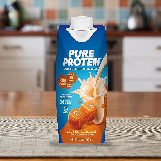 Pure Protein Salted Caramel Shake, Ready to Drink and Keto-Friendly, Vitamins A, C, D, and E Plus