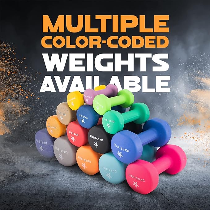 Yes4All Neoprene Coated Dumbbell Hand Weight Sets of 2 - Multiple Weight Options with 15 Colors