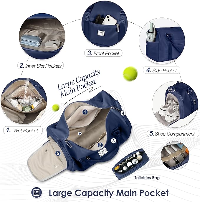 FIORETTO Womens Gym Tote Duffle Bag with Toiletry Bag, Sports Duffel Overnight Hospital Workout