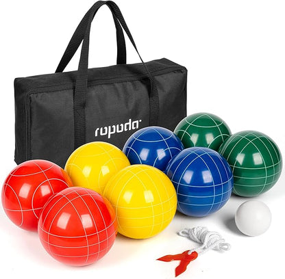 ropoda 100mm Bocce Ball Set Regulation Size and Weight with 8 Resin Bocce Balls, 50 mm Pallino