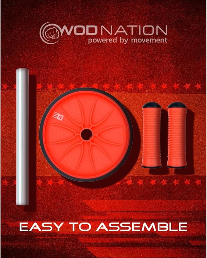 WOD Nation Ab Roller - Black & Red, Modern Core Fitness Equipment for Home Gym & Travel - Ab Wheel