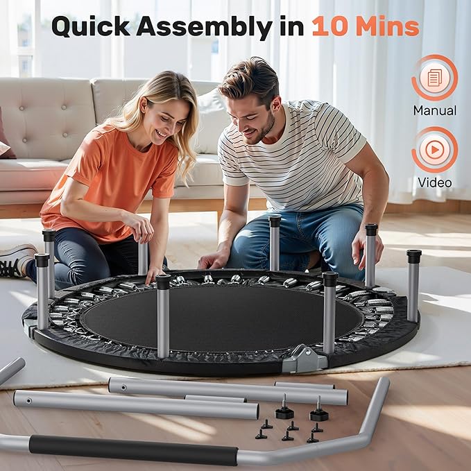 BCAN 40/48" Foldable Mini Trampoline Max Load 330lbs/440lbs, Fitness Rebounder with Adjustable Foam