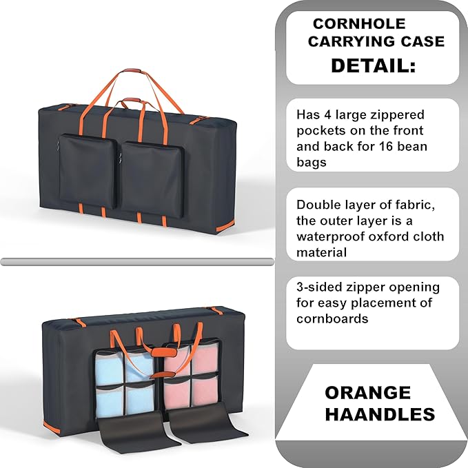 Cornhole Carrying Case Fits 4' x 2' Regulated Size, Heavy Duty 600D Oxford Fabric Waterproof &