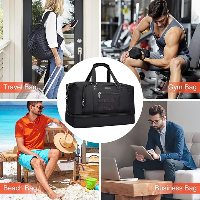WITZMAN Travel Duffle Bags for Men Weekender Bags with Toiletry Bag Sets Carry On Overnight Bag 55L