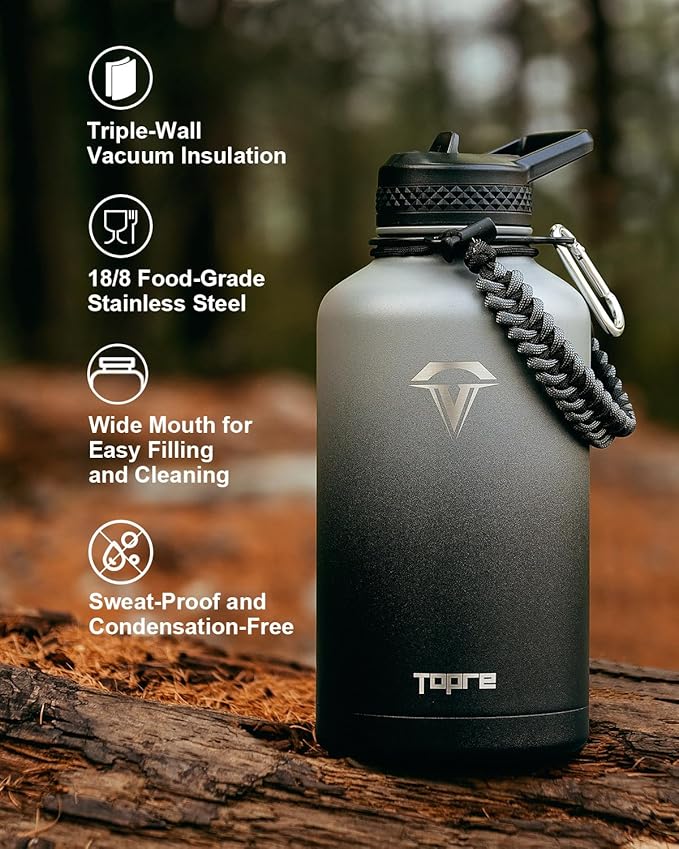 64 oz Insulated Water Bottle,Half Gallon Water Flask Stainless Steel Vacuum, Cold for 48