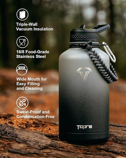 64 oz Insulated Water Bottle,Half Gallon Water Flask Stainless Steel Vacuum, Cold for 48