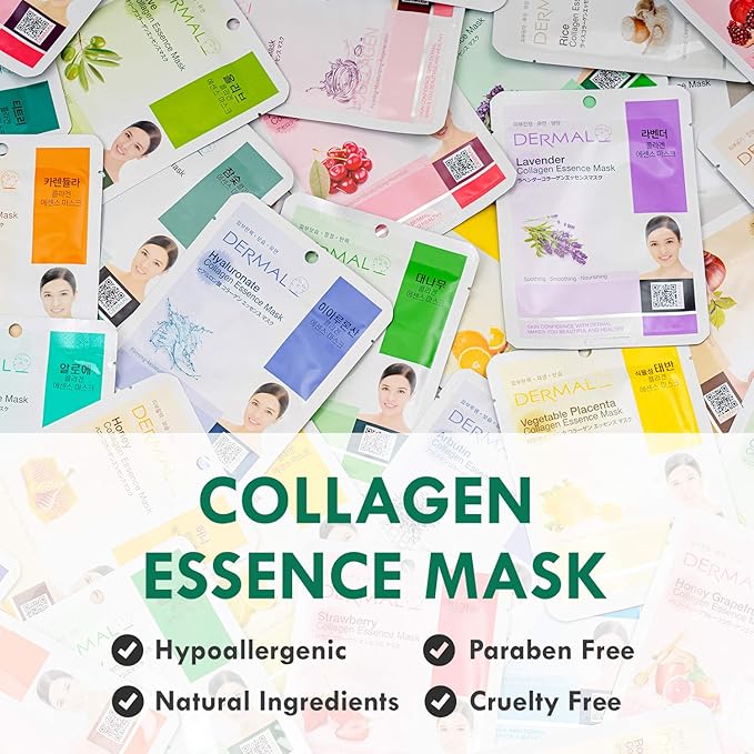DERMAL Korean Collagen Face Mask ??Hydrating & Soothing Sheet Mask with Panthenol ??Hypoallergenic