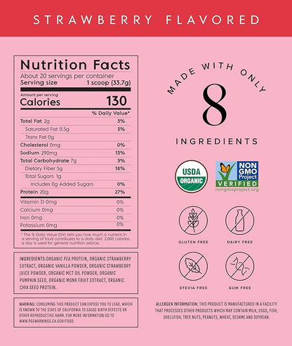 Truvani Vegan Pea Protein Powder | Strawberry | 20g Organic Plant Based Protein | 20 Servings |