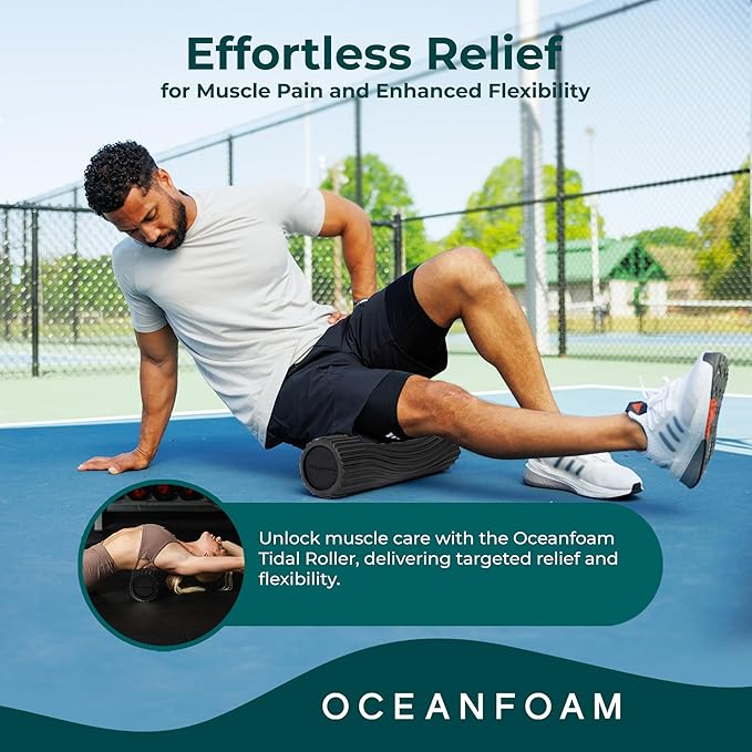 Oceanfoam Tidal Roller - Black - Muscle Massage Foam Roller for Back Pain & Stretching - Firm and