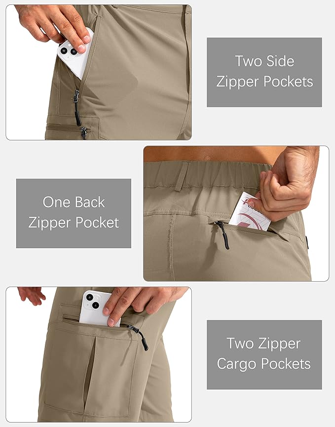 Pudolla Men's Hiking Cargo Shorts 9" Lightweight Outdoor Work Shorts for Men Travel Golf Camping
