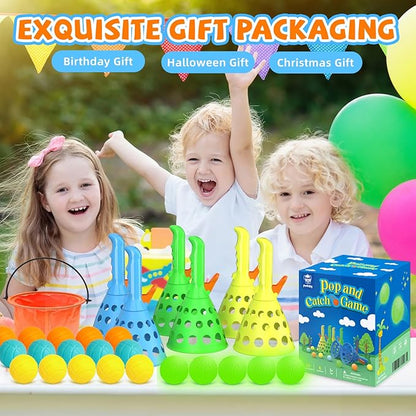 punkdog Pop and Catch Ball Game with 15 Ping Pong Balls, 5 Glow Balls and 6 Catch Launcher Baskets