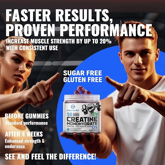 Creatine Monohydrate Gummies (5g) – Pre-Workout Energy & Muscle Growth Support for Men & Women |