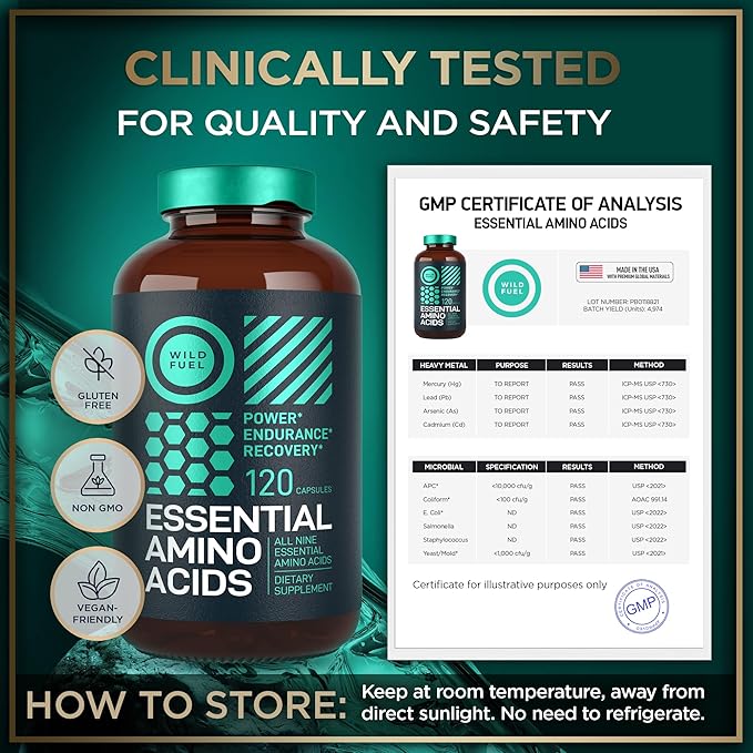 WILD FUEL Essential Amino Acids Supplement for Women and Men - All 9 BCAAs Amino Acid Complex for