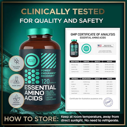 WILD FUEL Essential Amino Acids Supplement for Women and Men - All 9 BCAAs Amino Acid Complex for