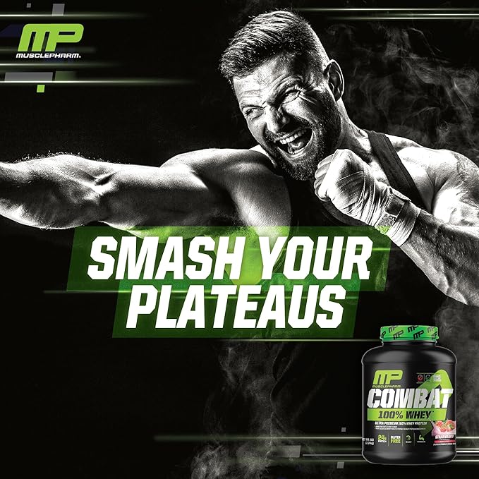 MusclePharm Combat 100% Whey Protein Powder, Strawberry Cream Flavor, Fast Recovery & Muscle Gain