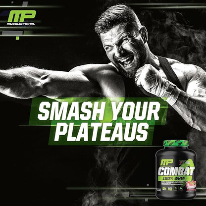 MusclePharm Combat 100% Whey Protein Powder, Strawberry Cream Flavor, Fast Recovery & Muscle Gain
