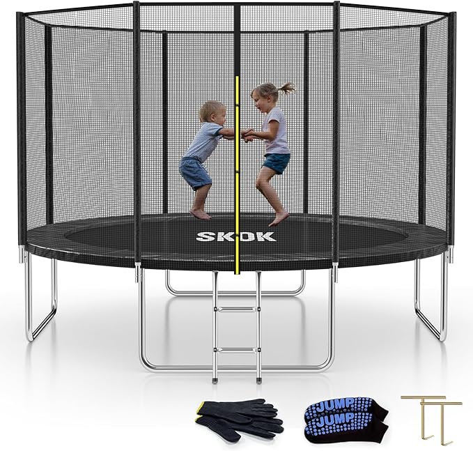 SKOK Trampoline 8FT 10FT 12FT 14FT 15FT Trampolines with Enclosure Net, 400LBS Outdoor Trampolines