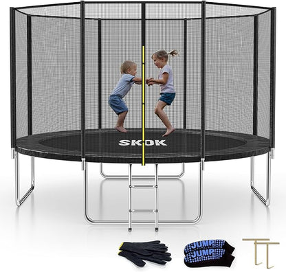 SKOK Trampoline 8FT 10FT 12FT 14FT 15FT Trampolines with Enclosure Net, 400LBS Outdoor Trampolines