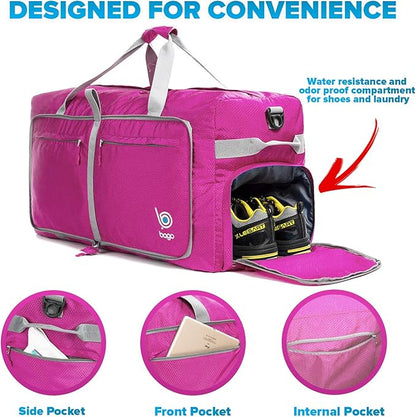 Bago Large Foldable Duffel Bags for Traveling Women & Men - 100L Packable Duffle Bag for Travel