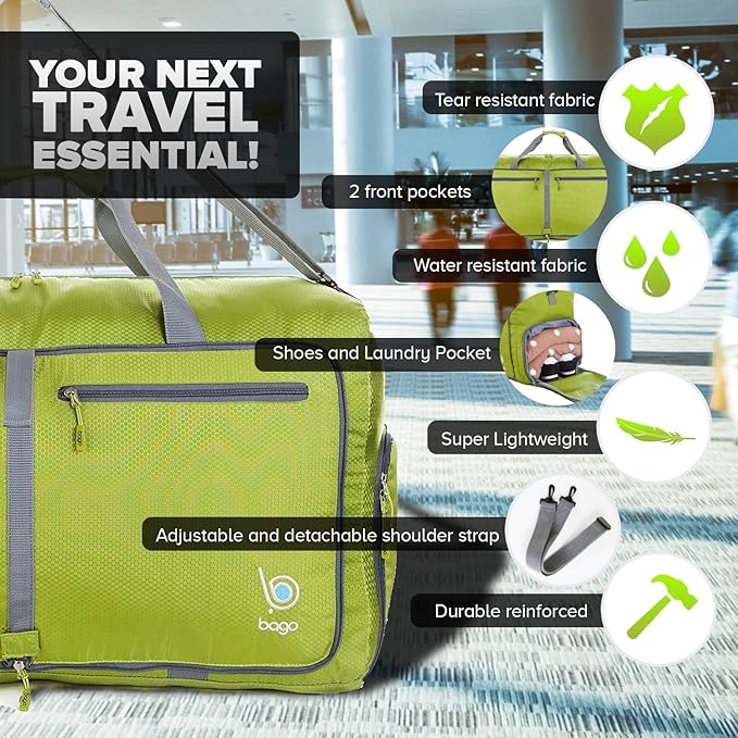 Bago Large Foldable Duffel Bags for Traveling Women & Men - 80L Packable Duffle Bag for Travel with
