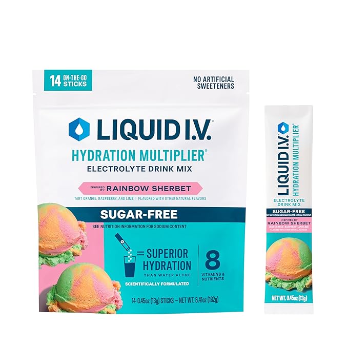 Liquid I.V.® Hydration Multiplier Sugar-Free - Rainbow Sherbet | Electrolyte Powder Drink Mix | 1