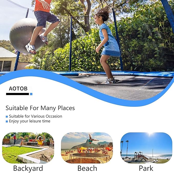 AOTOB 8FT 10FT 12FT 14 FT 15FT Trampoline with Safety Enclosure Net，Outdoor Trampoline with