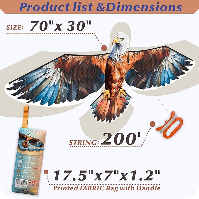ORGCLDKT- 3D Lifelike Style Bird/Eagle Kite, Super Easy to Fly with, Ideal for Kids, Adults, Girls