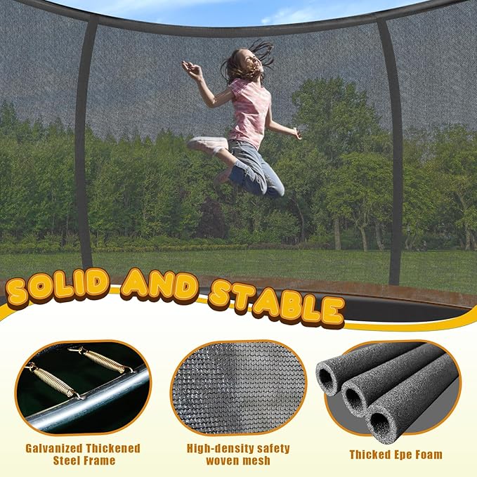 Trampoline 12FT 14FT 15FT 16FT for Kids/Adults - Outdoor Recreational with Enclosure Net Curved