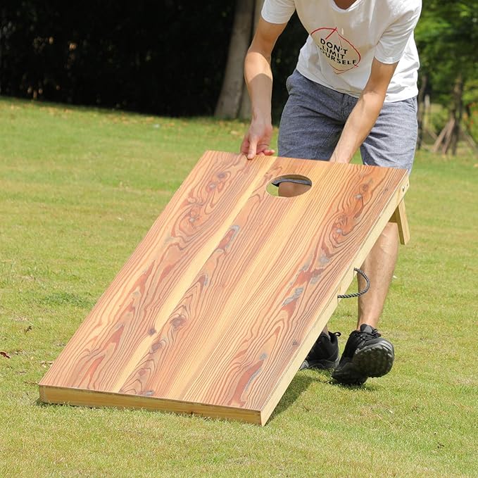 UKASE Solid Wood Regulation Size Cornhole Set Portable Bean Bags Toss Game with Durable Wood Grain